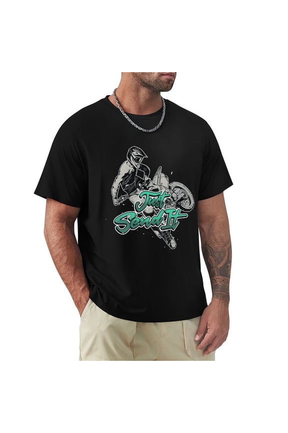 Send It Men's Cotton HD Print Short Sleeve T-Shirt Crew Neck Top Black 3XL