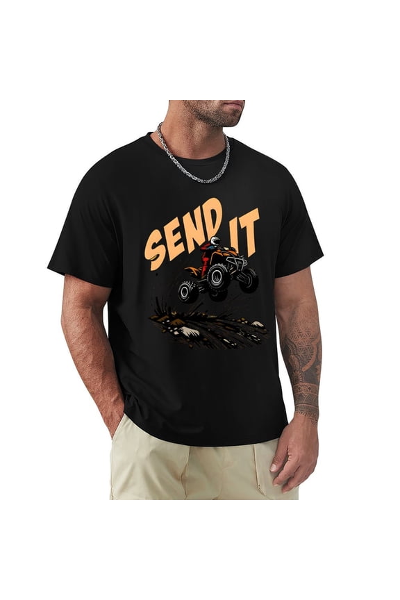 Send It Men's Cotton HD Print Short Sleeve T-Shirt Crew Neck Top Black 3XL