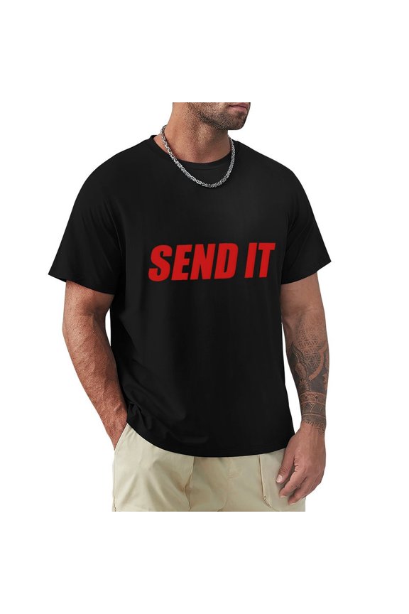 Send It Men's Cotton HD Print Short Sleeve T-Shirt Crew Neck Top Black 3XL