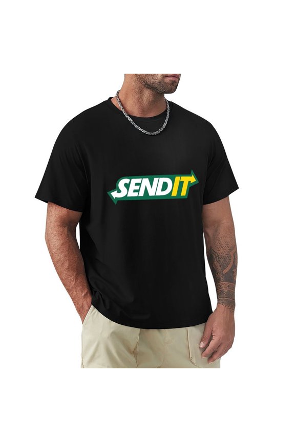 Send It Men's Cotton HD Print Short Sleeve T-Shirt Crew Neck Top Black 3XL