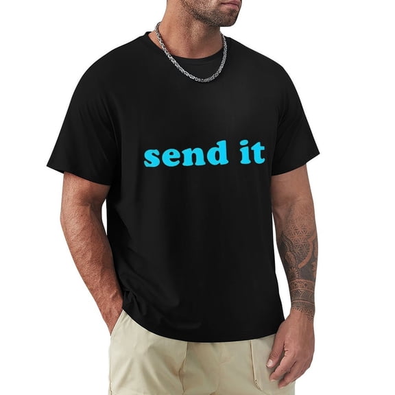Send It Men's Cotton HD Print Short Sleeve T-Shirt Crew Neck Top Black L