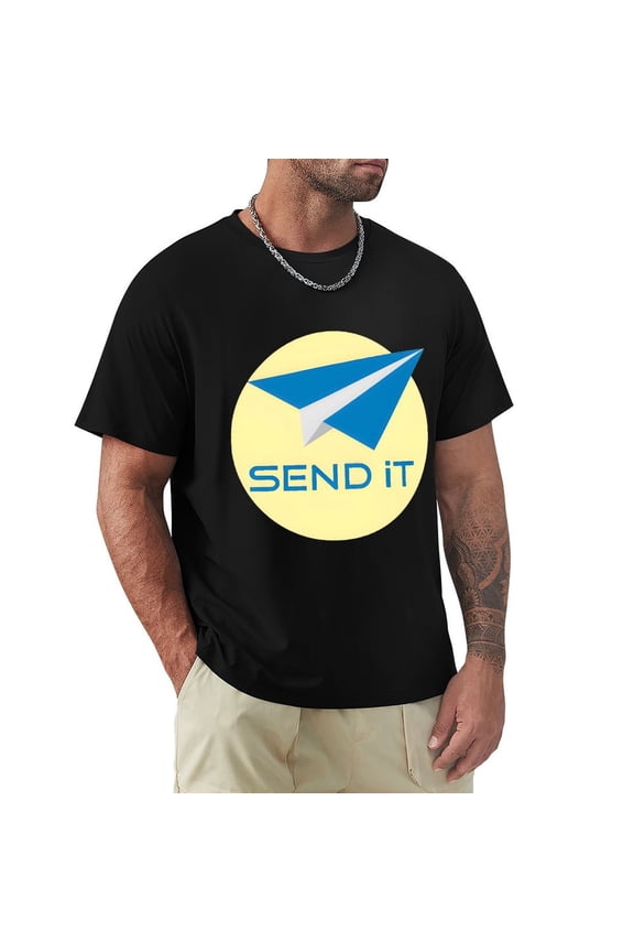 Send It Men's Cotton HD Print Short Sleeve T-Shirt Crew Neck Top Black XL