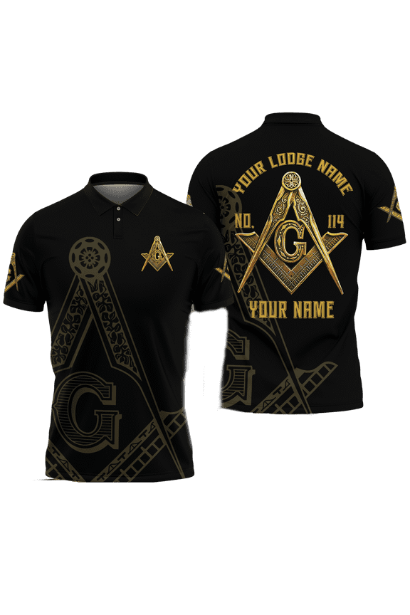 [Send Message to Custom] Personalized Freemason Black Compass Symbol Polo Shirt Freemason Leadership