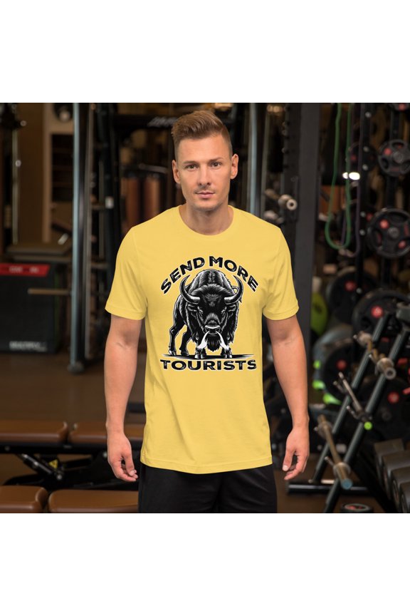 Send More Tourists Bison Unisex Design T-shirt (Yellow, M)