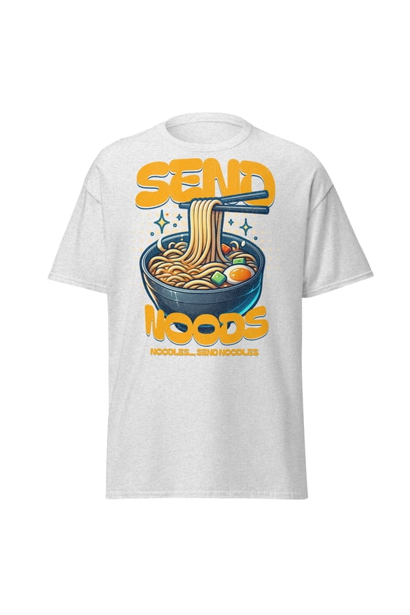 Send Noods Graphic T-Shirt - Funny Ramen Noodle Pun Tee, Foodie Meme Style Unisex Gildan 5000 Cotton Shirt, Sizes S-3XL
