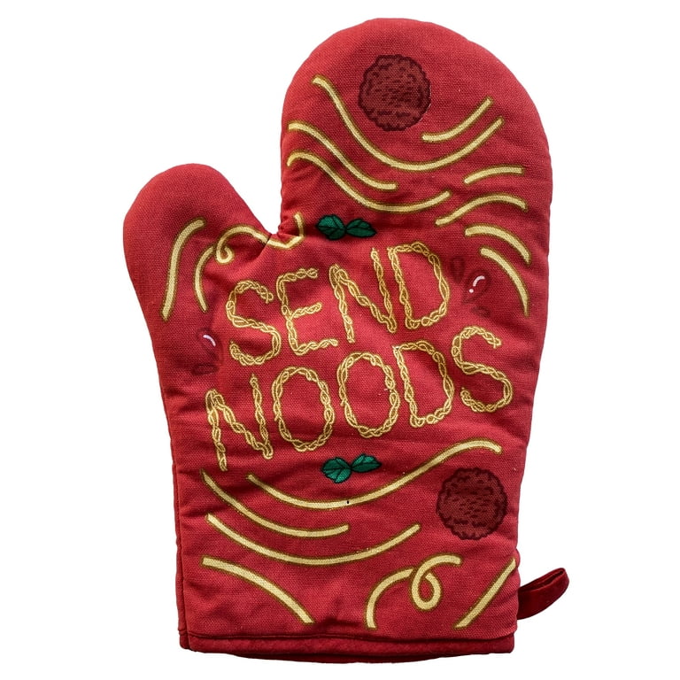Send Noods Oven Mitt Funny Noodles Pasta Spaghetti Italian Graphic Novelty  Chef Kitchen Glove (Oven Mitts) 