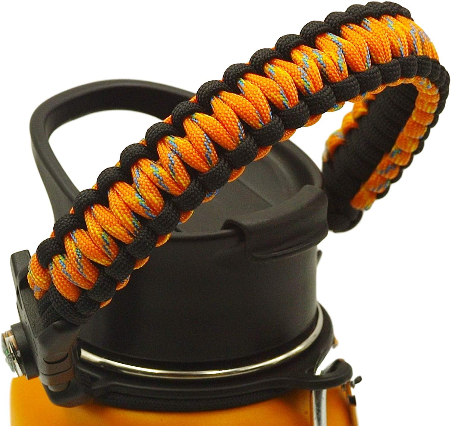 Iron °FLASK Paracord Handle - Fits Wide Mouth Water Bottles - Durable Carrier, Secure Accessories, Survival Strap Cord, Safety Ring, and Carabiner 