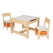 Senda Kids Wooden Storage Play Table and Chairs Set, White and Natural, 3 Pieces ,Ages 3-7