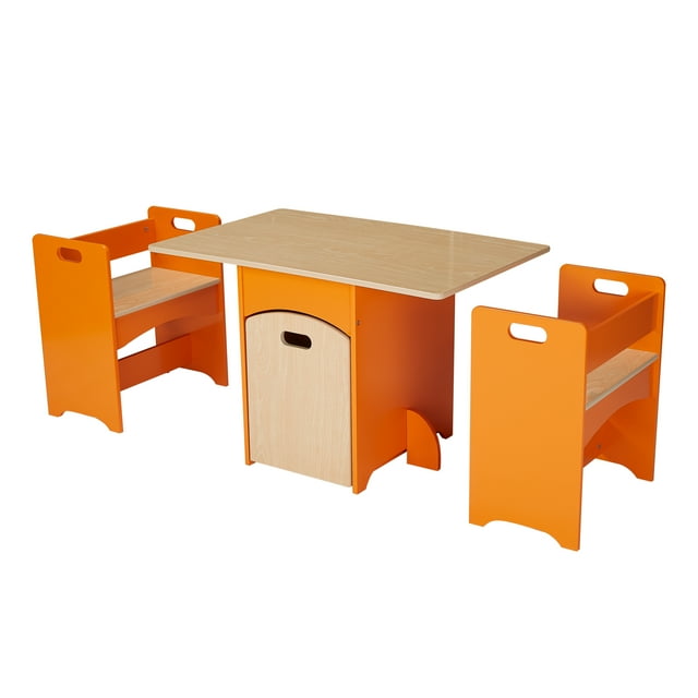 Senda Kids' Wooden Storage Table and Bench Set, 4 Piece
