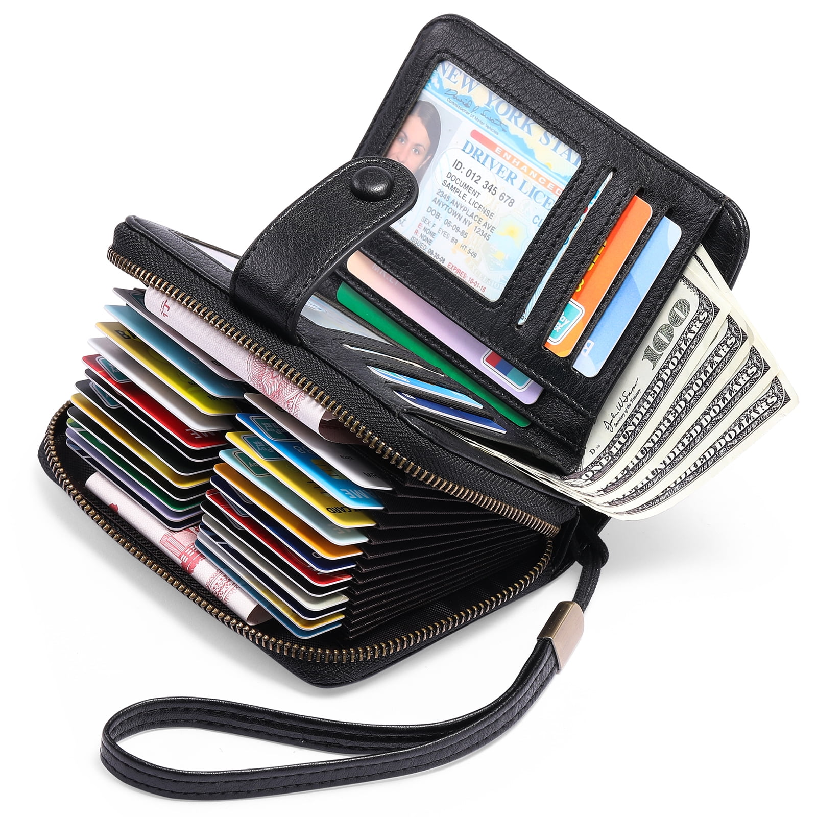 Wikavanli Women Slim Rfid Blocking Credit Card Case Holder Wristlet Zip ID  Case Wallet Small Compact Leather Wallet Coin Purse with Keychain (Gray a)