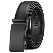 Sendefn Men's Leather Belt Automatic Ratchet Buckle Slide Belt for Dress Casual Trim to Fit with Gift Box(A-black-31,28'' to 46'' WAIST ADJUSTABLE)