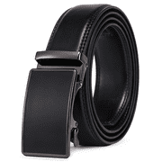 Men's Leather Belt Automatic Ratchet Buckle Slide Belt for Dress Casual Trim to Fit with Gift Box(B-black-22,28'' to 46'