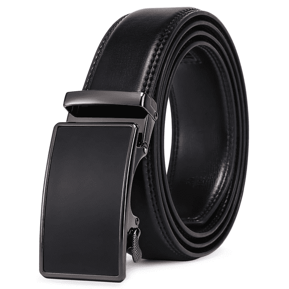 Sendefn Men's Leather Belt Automatic Ratchet Buckle Slide Belt for Dress Casual Trim to Fit with Gift Box(B-black-22,28'' to 46'' WAIST ADJUSTABLE)