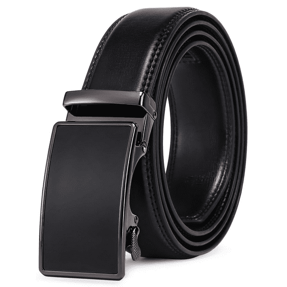 Sendefn Men's Leather Belt Automatic Ratchet Buckle Slide Belt for Dress Casual Trim to Fit with Gift Box(B-black-22,28'' to 46'' WAIST ADJUSTABLE)