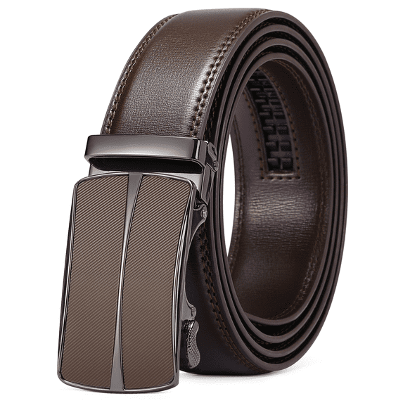 Sendefn Men's Leather Belt Automatic Ratchet Buckle Slide Belt for Dress Casual Trim to Fit with Gift Box(B-coffee-24,28'' to 46'' WAIST ADJUSTABLE)