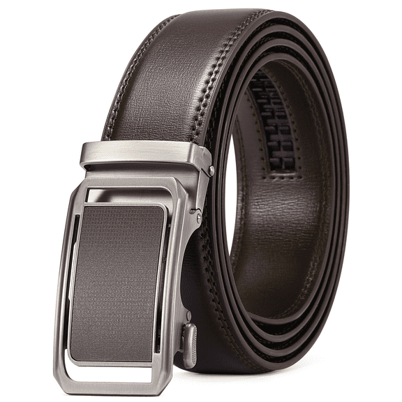Sendefn Men's Leather Belt Automatic Ratchet Buckle Slide Belt for Dress Casual Trim to Fit with Gift Box