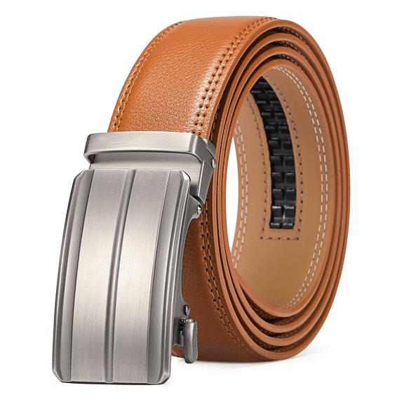 Sendefn Men's Leather Belt Automatic Ratchet Buckle Slide Belt for Dress Casual Trim to Fit with Gift Box