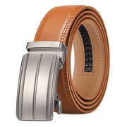Men's Leather Belt Automatic Ratchet Buckle Slide Belt for Dress Casual Trim to Fit with Gift Box