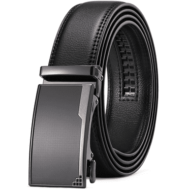 Sendefn Men's Leather Belt Automatic Ratchet Buckle Slide Belt for Dress Casual Trim to Fit with Gift Box