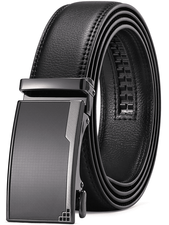 Men's Leather Belt Automatic Ratchet Buckle Slide Belt for Dress Casual Trim to Fit with Gift Box