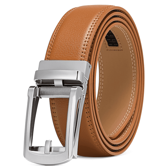 Sendefn Men's Leather Belt Automatic Ratchet Buckle Slide Belt for Dress Casual Trim to Fit with Gift Box
