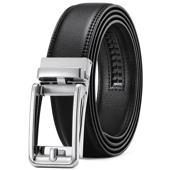 Sendefn Men's Leather Belt Automatic Ratchet Buckle Slide Belt for Dress Casual Trim to Fit with Gift Box
