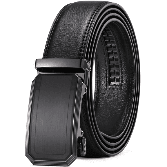 Sendefn Men's Leather Belt Automatic Ratchet Buckle Slide Belt for Dress Casual Trim to Fit with Gift Box