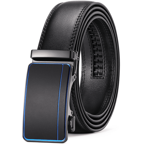 Sendefn Men's Leather Belt Automatic Ratchet Buckle Slide Belt for Dress Casual Trim to Fit with Gift Box