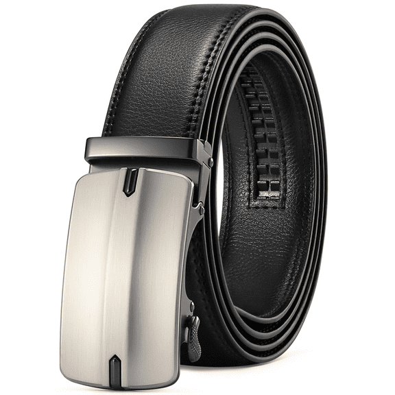 Sendefn Men's Leather Belt Automatic Ratchet Buckle Slide Belt for Dress Casual Trim to Fit with Gift Box