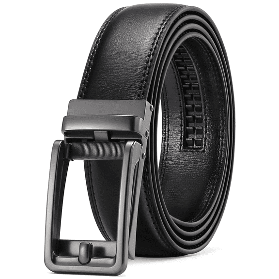 Sendefn Men's Leather Belt Automatic Ratchet Buckle Slide Belt for Dress Casual Trim to Fit with Gift Box