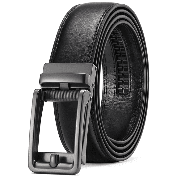 Sendefn Men's Leather Belt Automatic Ratchet Buckle Slide Belt for Dress Casual Trim to Fit with Gift Box