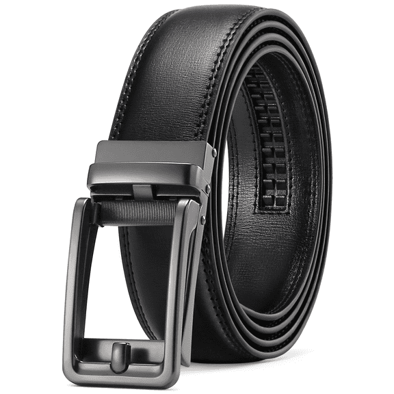 Sendefn Men's Leather Belt Automatic Ratchet Buckle Slide Belt for Dress Casual Trim to Fit with Gift Box