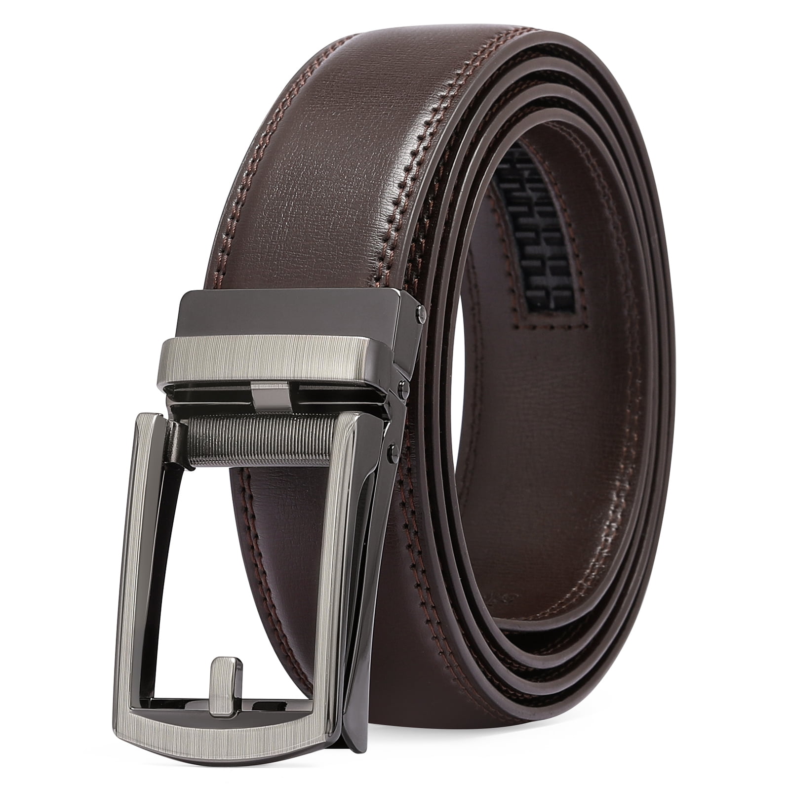SENDEFN Leather Belt for Men Automatic Ratchet Buckle Slide Dress