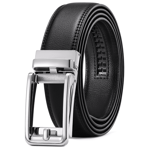Sendefn Men's Leather Belt Automatic Ratchet Buckle Slide Belt for Dress Casual Trim to Fit with Gift Box