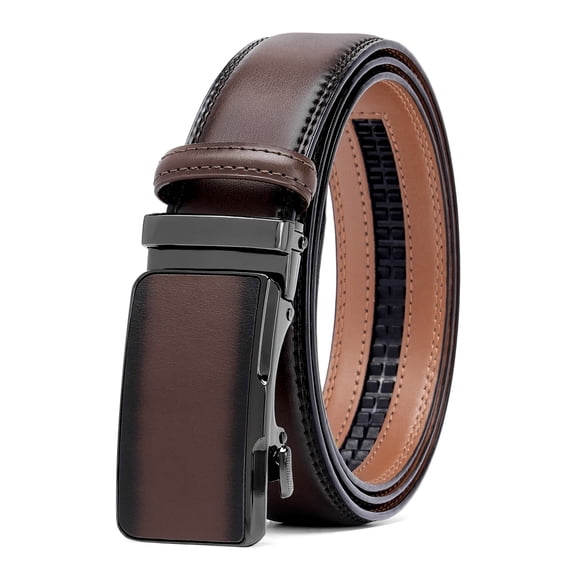 Sendefn Men's Leather Belt Automatic Ratchet Buckle Slide Belt for Dress Casual Trim to Fit with Gift Box
