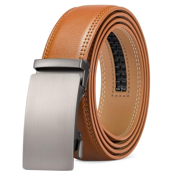 Sendefn Men's Leather Belt Automatic Ratchet Buckle Slide Belt for Dress Casual Trim to Fit with Gift Box
