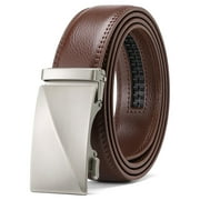 Men's Leather Belt Automatic Ratchet Buckle Slide Belt for Dress Casual Trim to Fit with Gift Box