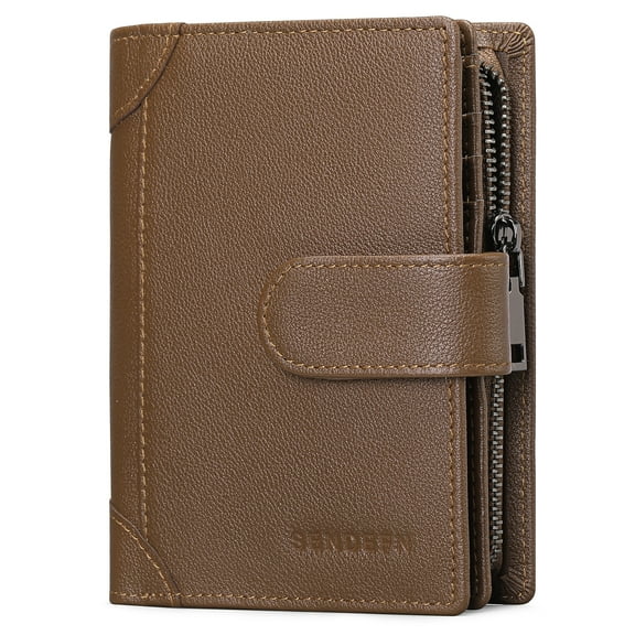 Sendefn Men's Wallet Genuine Leather Wallets for Men RFID Blocking Card Holder with Zipper Coin Purse