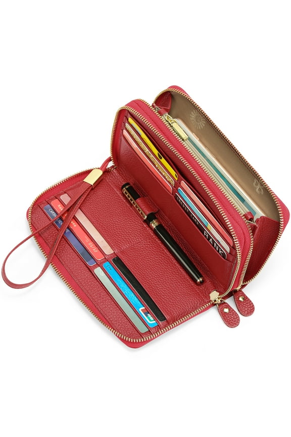 RFID Blocking Leather Zip Wallet for Women Credit Card Cluch Holder Phone Wristlet Wallet