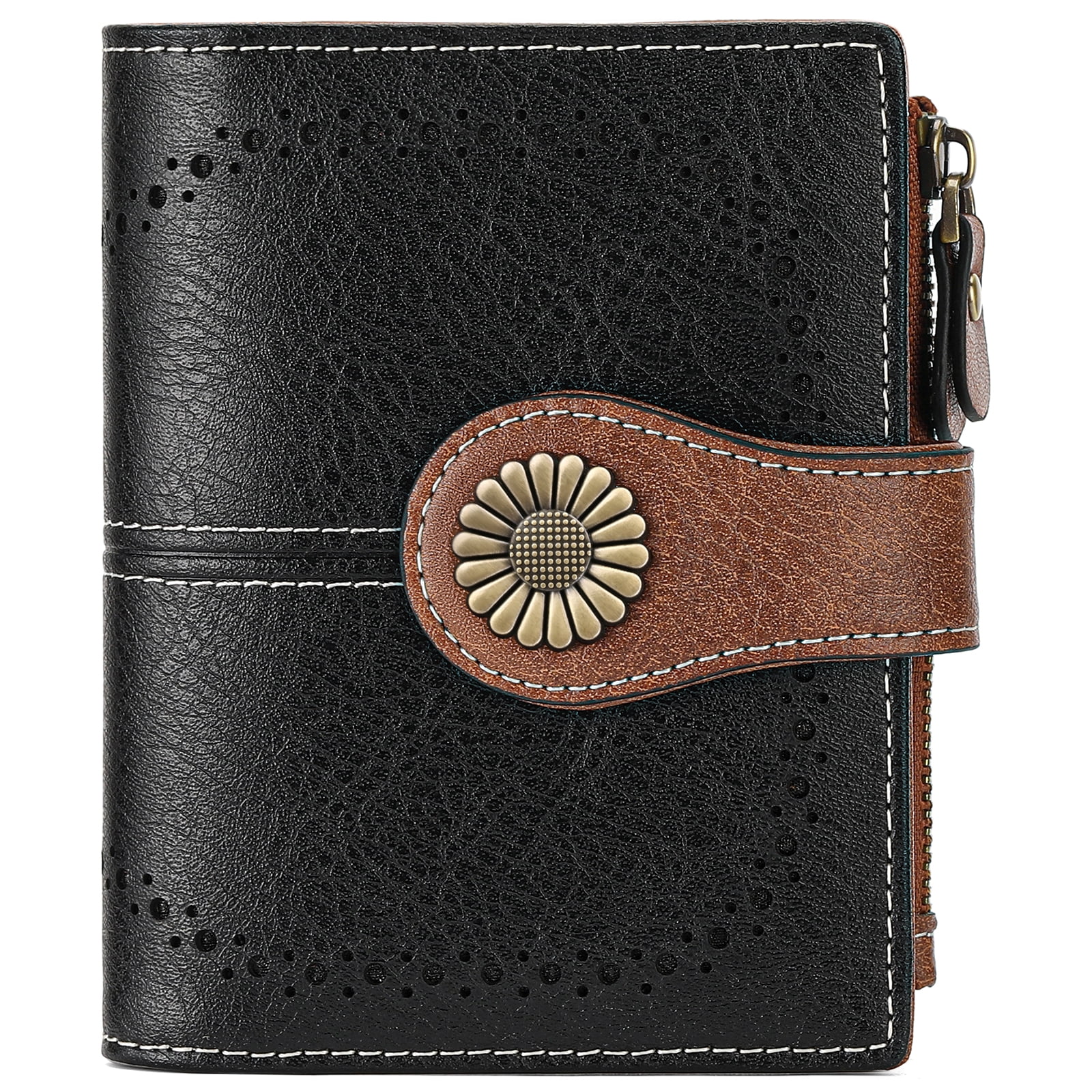 SENDEFN, Women's Genuine Leather RFID Bifold Wallet, Black - Walmart.com