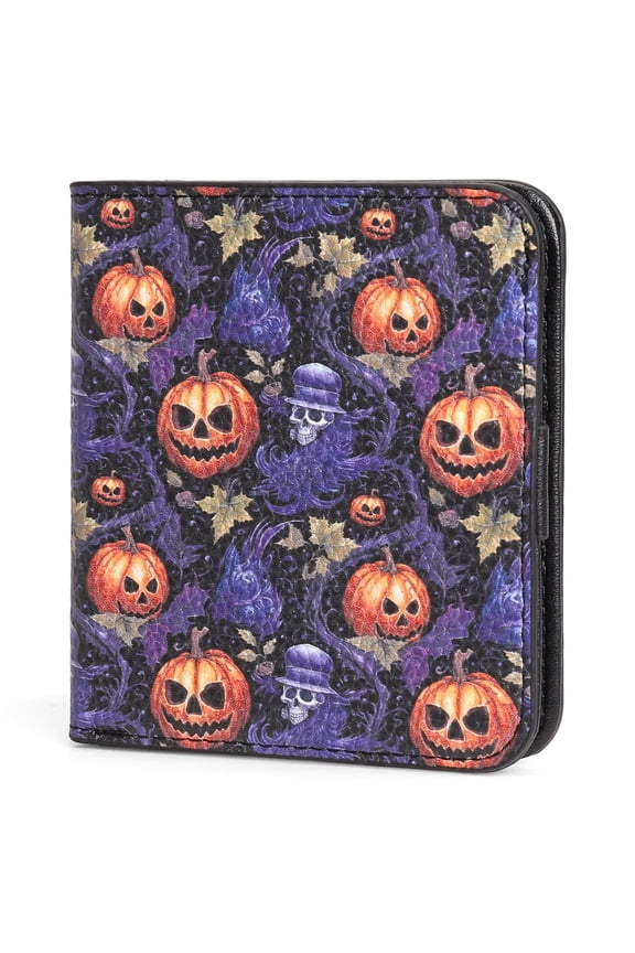 Pumpkin Pattern Small Rfid Women Wallet Bifold Zipper Coin Pocket Leather Compact Cash Credit Card Holder Travel Wallet for Female Ladies 1 ID Window 6 Card Slots