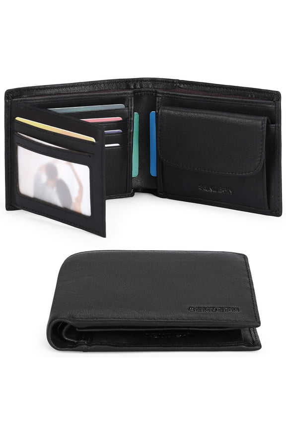 Trifold Wallets for Men-RFID-Blocking Genuine Leather Wallet with 8 Card Slots