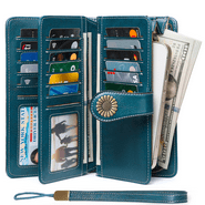 Sendefn Wallets for Women Genuine Leather Credit Card Holder with RFID Blocking Large Capacity Wristlet