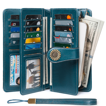 Sendefn Wallets for Women Genuine Leather Credit Card Holder with RFID Blocking Large Capacity Wristlet