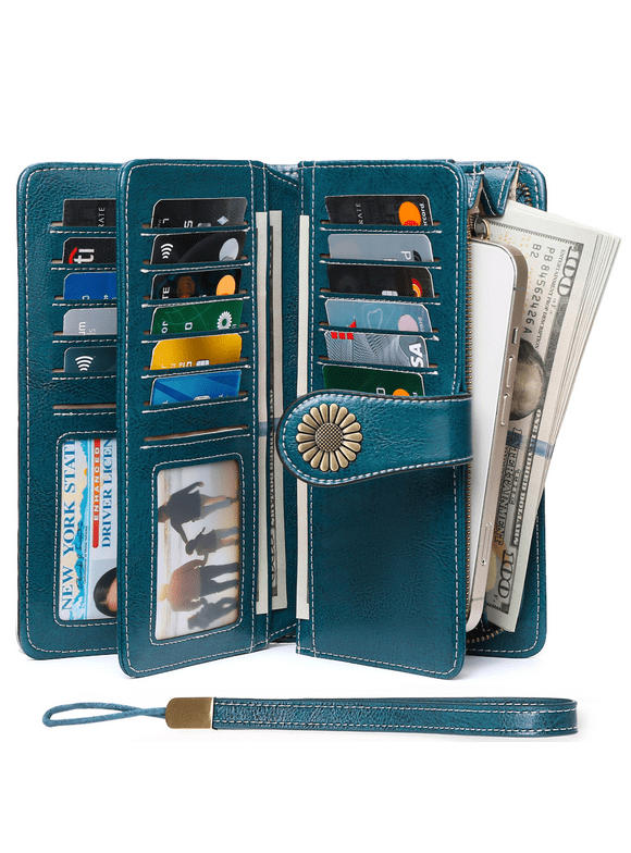 Wallets for Women Genuine Leather Credit Card Holder with RFID Blocking Large Capacity Wristlet