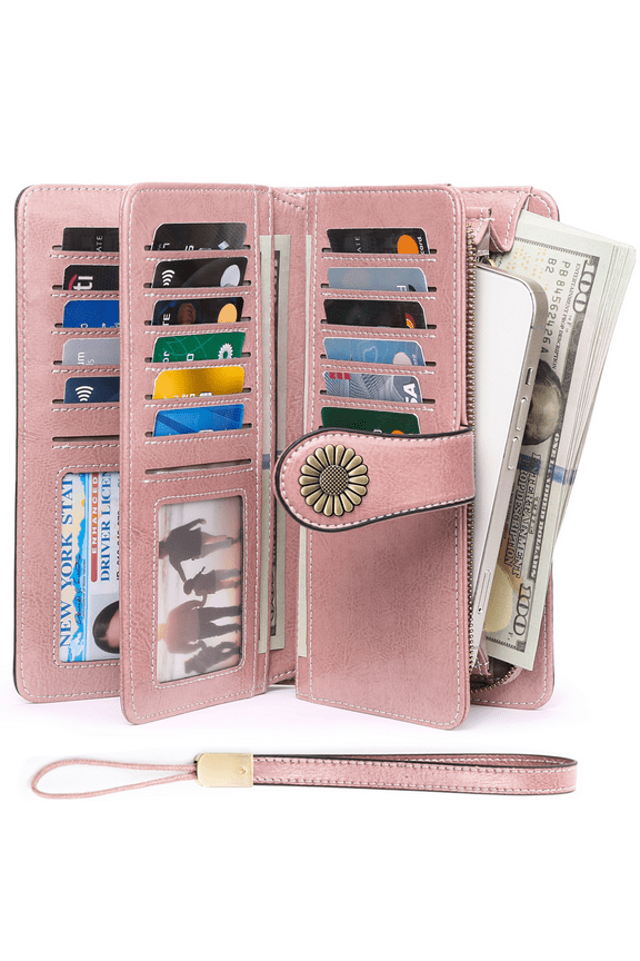 Wallets for Women Genuine Leather Credit Card Holder with RFID Blocking Large Capacity Wristlet