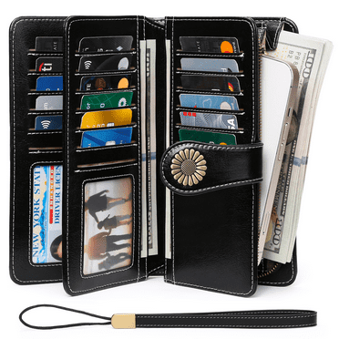 Sendefn Wallets for Women Genuine Leather Credit Card Holder with RFID Blocking Large Capacity Wristlet