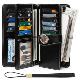 Sendefn Wallets for Women Genuine Leather Credit Card Holder with RFID Blocking Large Capacity Wristlet