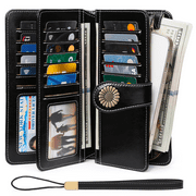 Sendefn Wallets for Women Genuine Leather Credit Card Holder with RFID Blocking Large Capacity Wristlet