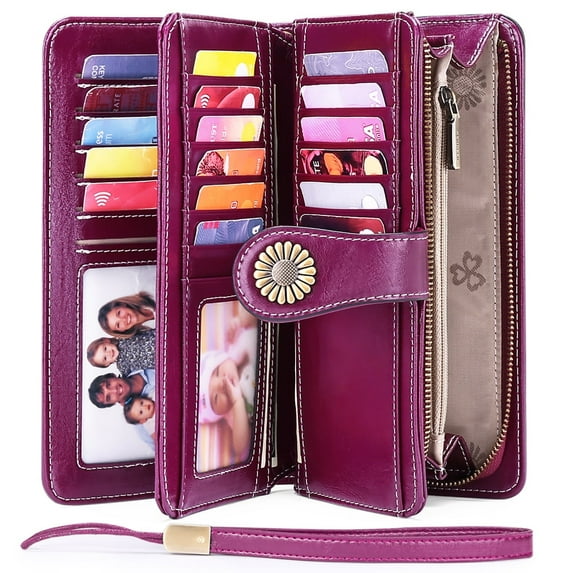 Sendefn Wallets for Women Genuine Leather Credit Card Holder with RFID Blocking Large Capacity Wristlet